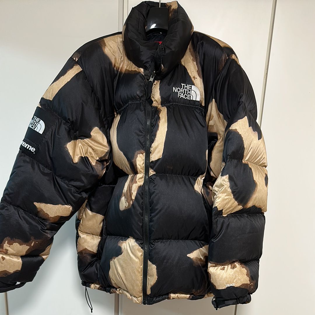 Supreme x The North Face Bleached Denim Print Nuptse Jacket "Black"