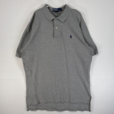 古着 90's/90年代 ポロバイラルフローレン Polo by Ralph Lauren 鹿の子 半袖 ポロシャツ ロゴ 刺繍 2ボタン L グレー 無地 メンズ