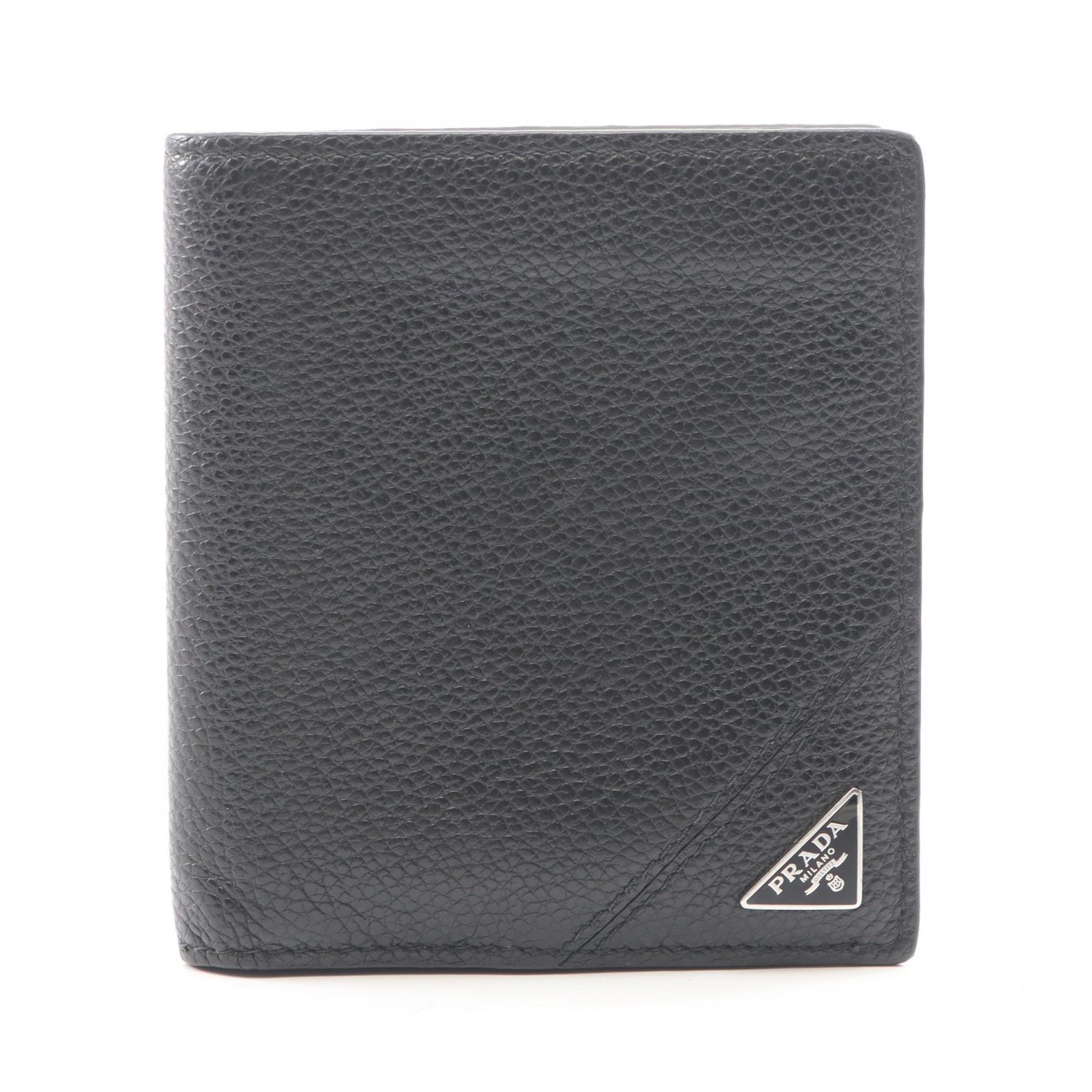 プラダ PRADA トライアングルロゴ 札入れ 財布 レザー メンズ ブラック系 2M0004 【中古】