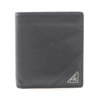 プラダ PRADA トライアングルロゴ 札入れ 財布 レザー メンズ ブラック系 2M0004 【中古】