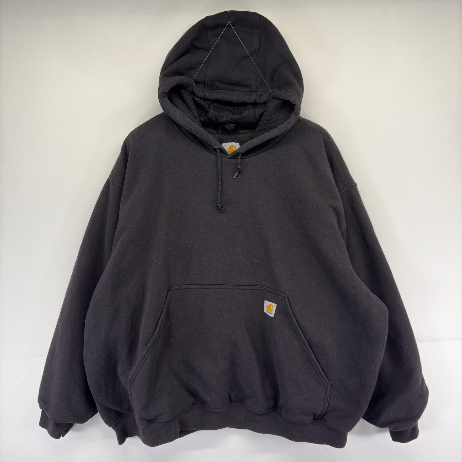 古着 カーハート Carhartt パーカー プルオーバー スウェット ワンポイント ロゴ ダブルフェイス 3XL  ブラック系 メンズ