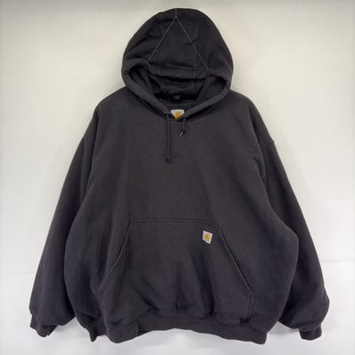 古着 カーハート Carhartt パーカー プルオーバー スウェット ワンポイント ロゴ ダブルフェイス 3XL ブラック系 メンズ