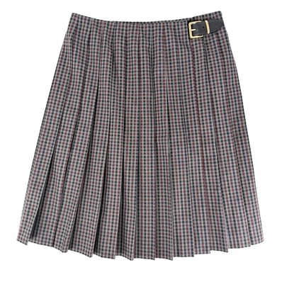 MIUMIU ミュウミュウ スカート ロゴ プリーツ ギンガムチェック ボトムス 服 アパレル 40 ボルドー系 グレー ゴールド金具 ウール レザー レディース 秋 冬【中古品】