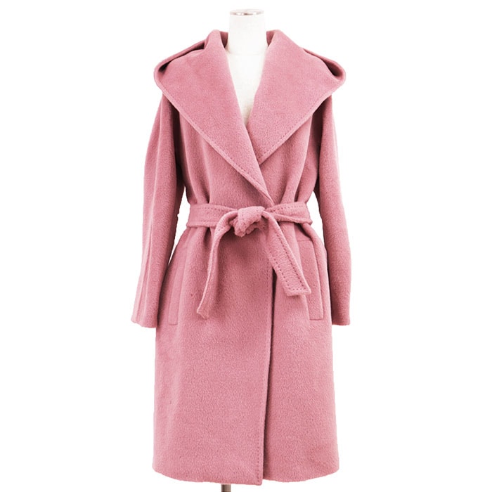 MaxMara マックスマーラ ガウン アルパカ/ウール サイズ 40 レディース フーデッド ベルテッド オープンフロント コート アウター ベルト付属 ピンク 桃色 イタリア製