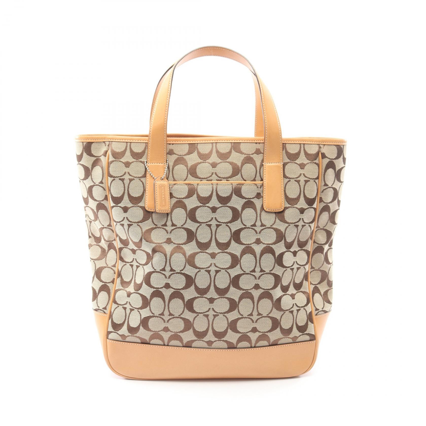 コーチ COACH シグネチャー トートバッグ バッグ キャンバス レザー レディース ベージュ系 / ブラウン系 【中古】