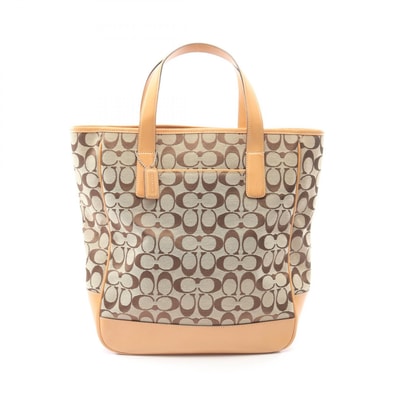 コーチ COACH シグネチャー トートバッグ バッグ キャンバス レザー レディース ベージュ系 / ブラウン系 【中古】