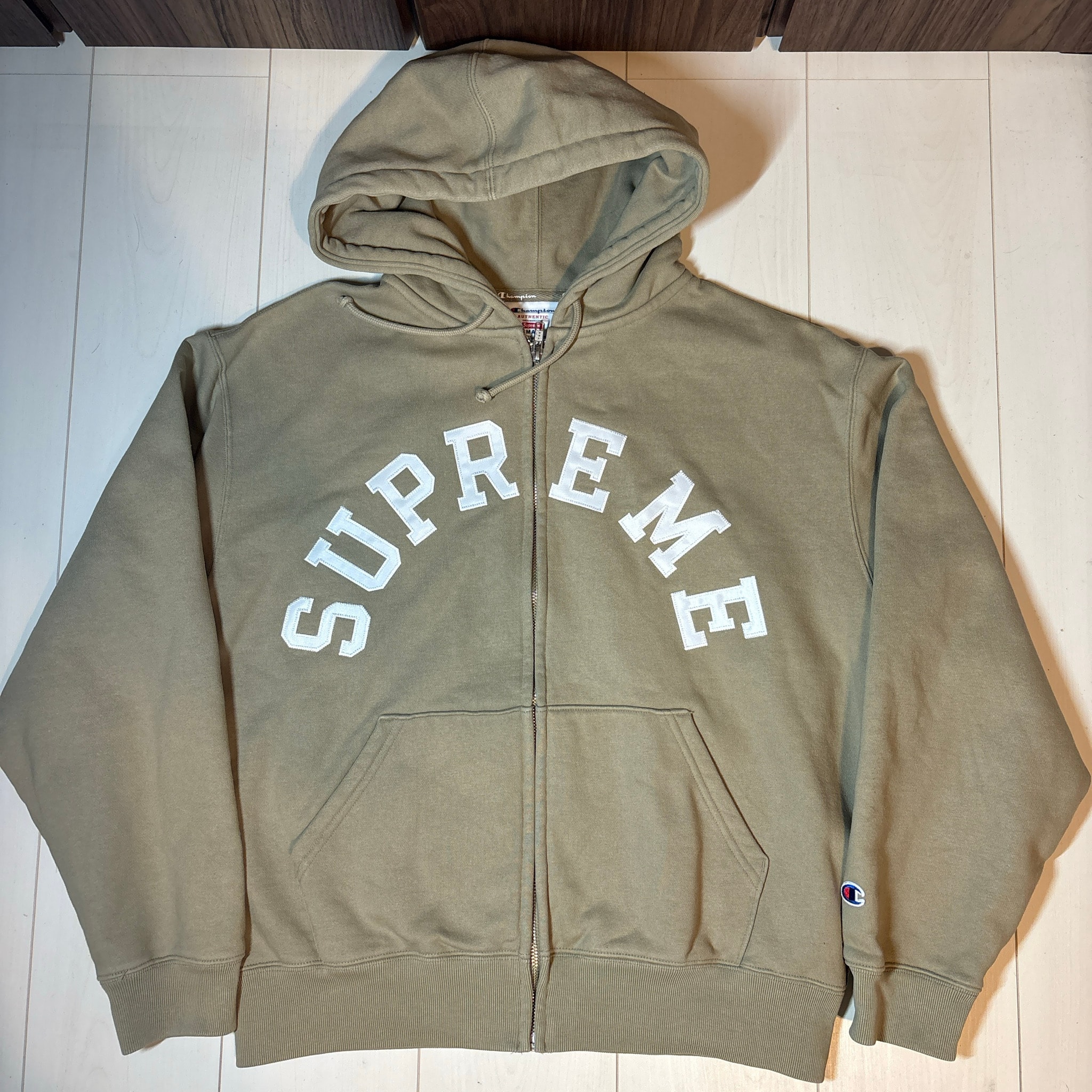 Supreme x Champion Zip Up Hooded Sweatshirt "Tan"