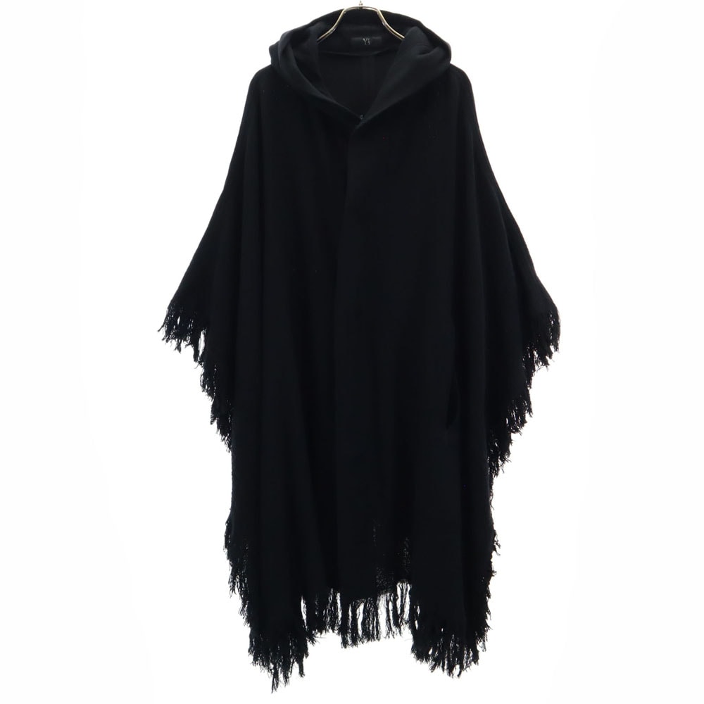 Y's ワイズ ウール 長袖 フリンジ ポンチョ 1 ブラック コート