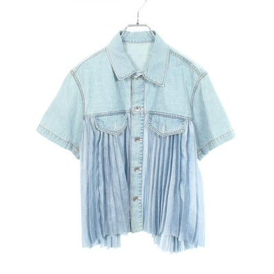 サカイ Sacai 切替 プリーツ 半袖 衣料品 トップス コットン ポリエステル レディース ブルー系 25-07960 【中古】