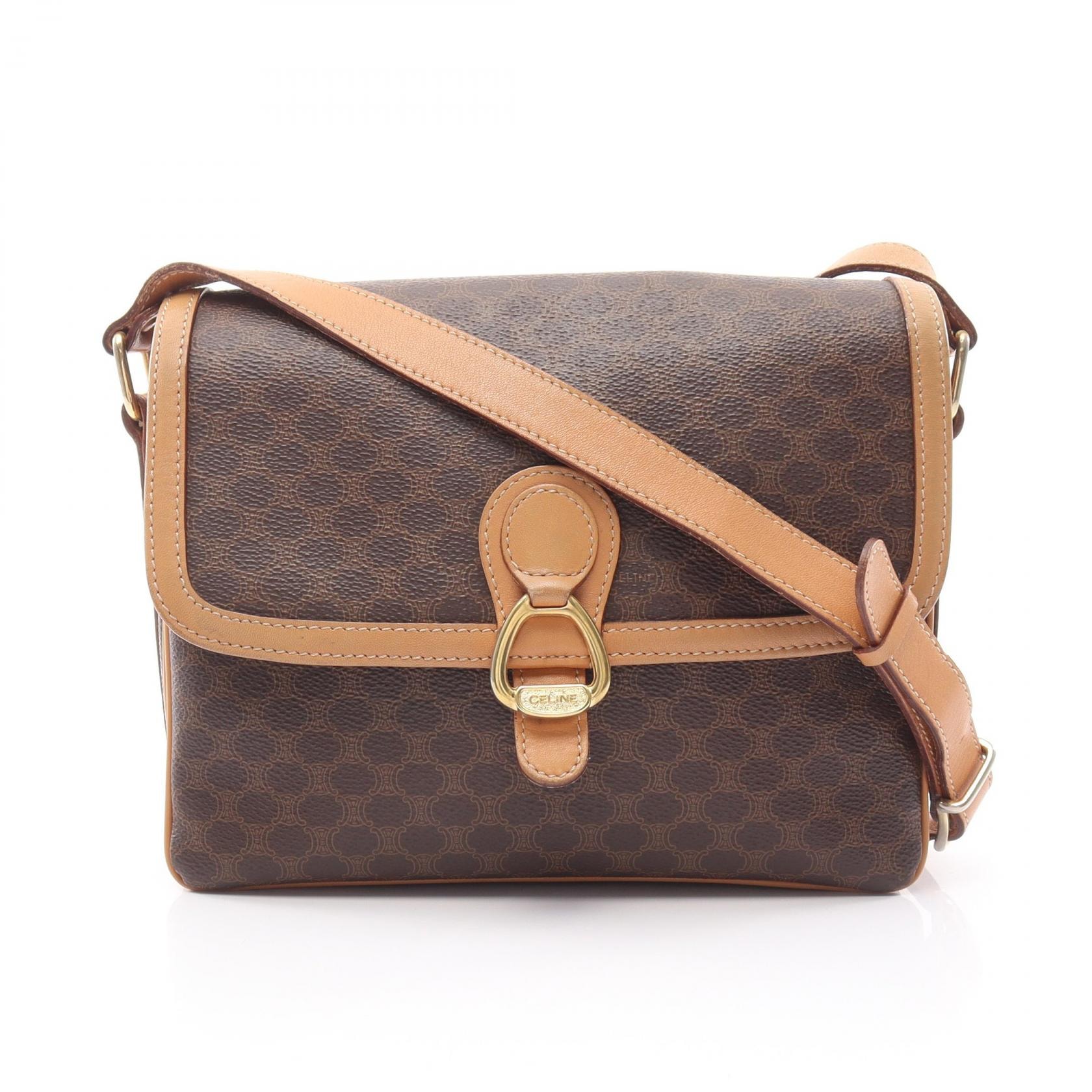 セリーヌ CELINE マカダム ショルダーバッグ バッグ PVCコーティングキャンバス レザー レディース ブラウン系 【中古】