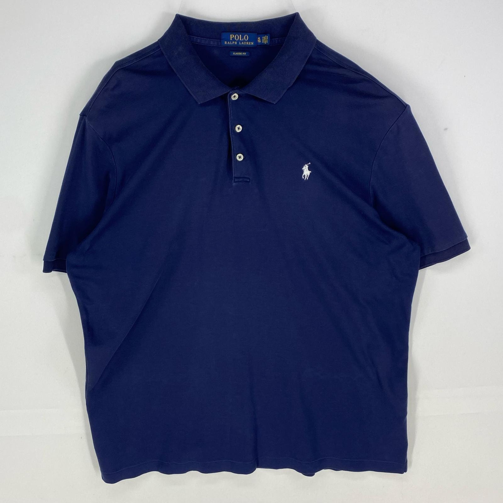 古着 ポロ・ラルフローレン POLO RALPH LAUREN 半袖シャツ ワンポイント 3ボタン ポロシャツ ショートスリーブ XL  ネイビー系 メンズ