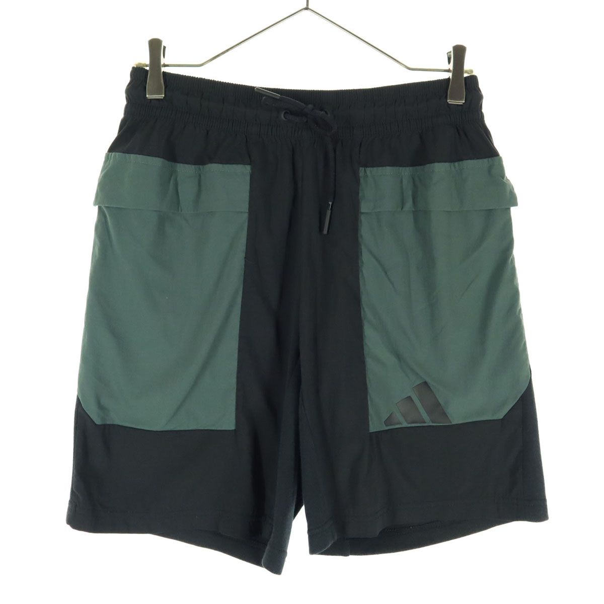 美品 adidas アディダス プリントロゴ ショートパンツ M ブラック フラップポケット