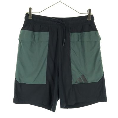 美品 adidas アディダス プリントロゴ ショートパンツ M ブラック フラップポケット