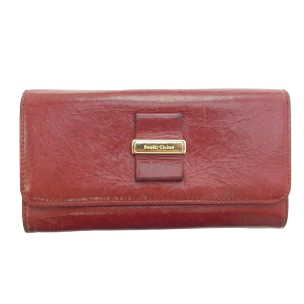 SEE BY CHLOE シーバイクロエ 財布 レザー ウォレット 長財布 レッド系【中古】