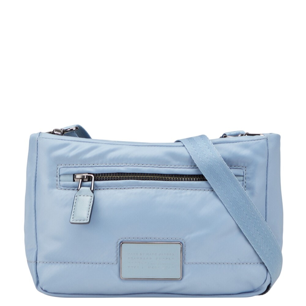マークジェイコブス ロゴ ショルダーバッグ ブルー ナイロン レザー レディース MARC JACOBS 中古