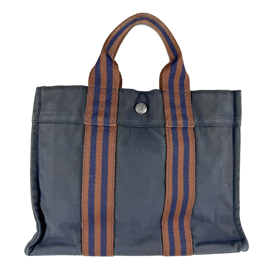 エルメス HERMES ハンドバッグ フールトゥPM キャンバス ネイビー×ブラウン ユニセックス【中古】 z8686