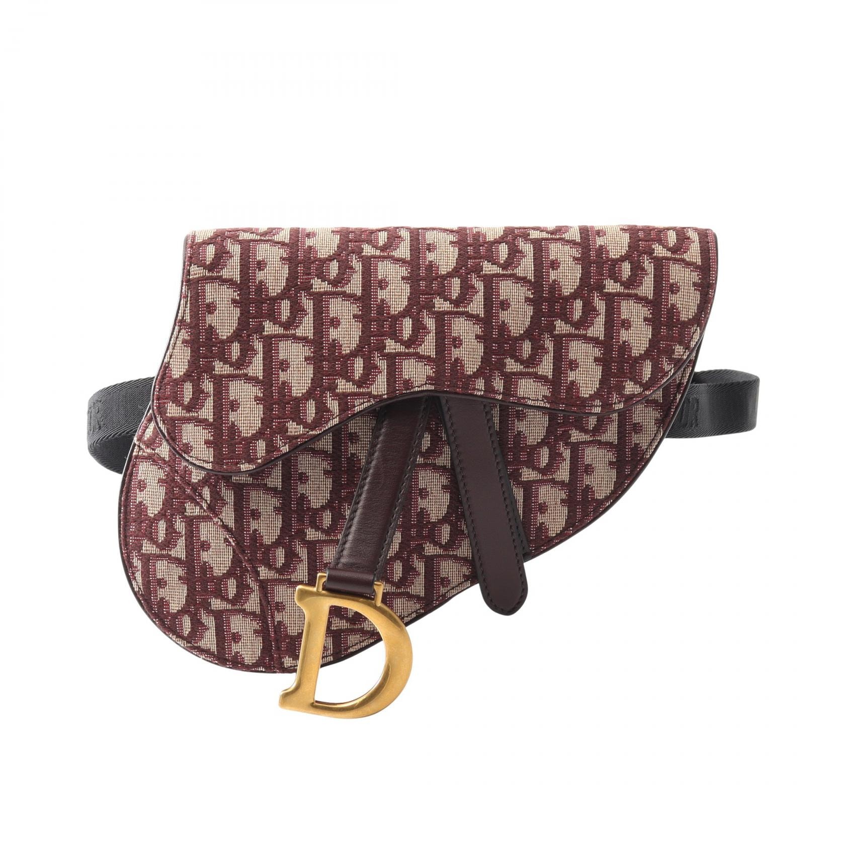 ディオール Dior SADDLE サドル オブリーク ウエストバッグ バッグ キャンバス レザー レディース ベージュ系 / ボルドー系 【中古】