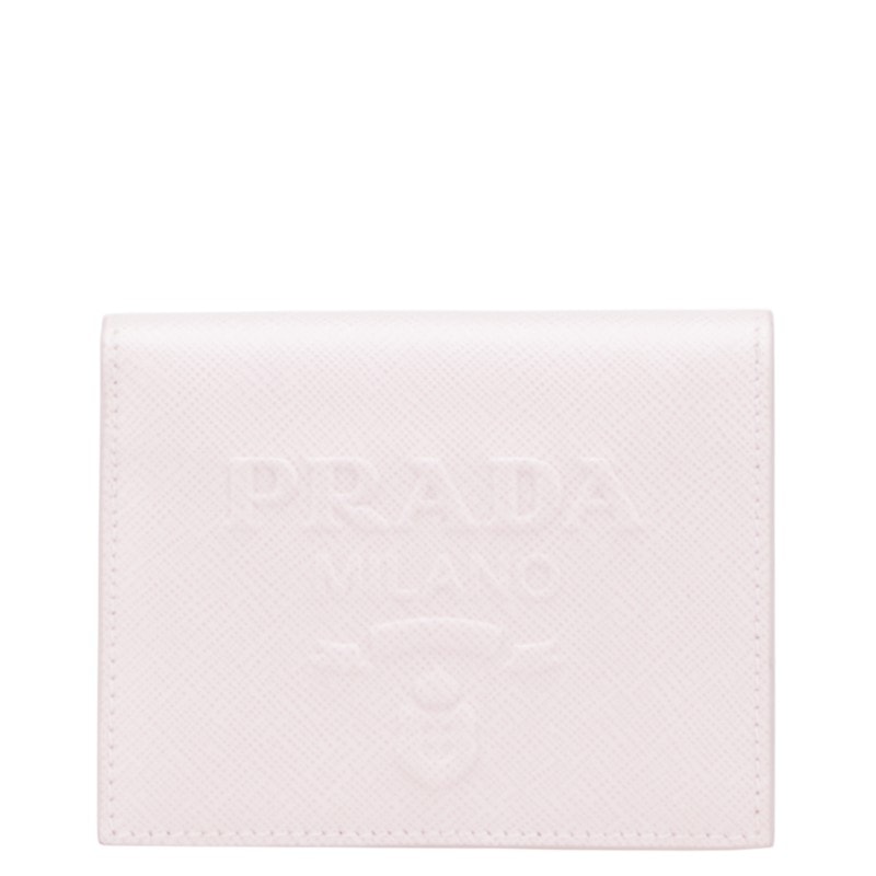 プラダ エンボスロゴ 二つ折り財布 ピンク サフィアーノ レザー レディース PRADA 【中古】