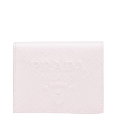 プラダ エンボスロゴ 二つ折り財布 ピンク サフィアーノ レザー レディース PRADA 【中古】