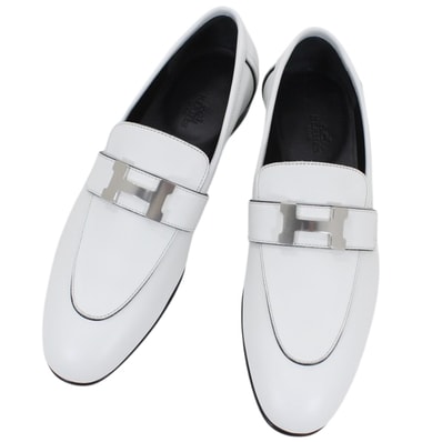 【新品】エルメス HERMES ローファー モカシン パリ #37 1/2 サイズ37 1/2 カーフレザー 白 ホワイト H金具 シルバー金具 シューズ 靴 レディース プレゼント ギフト