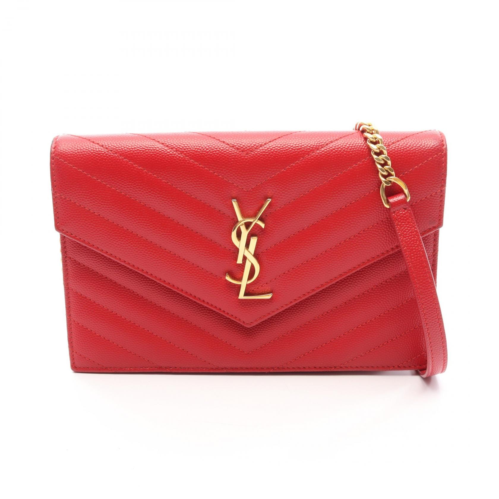 サンローランパリ SAINT LAURENT PARIS カサンドラ エンベロープ ショルダーバッグ バッグ レザー レディース レッド系 【中古】