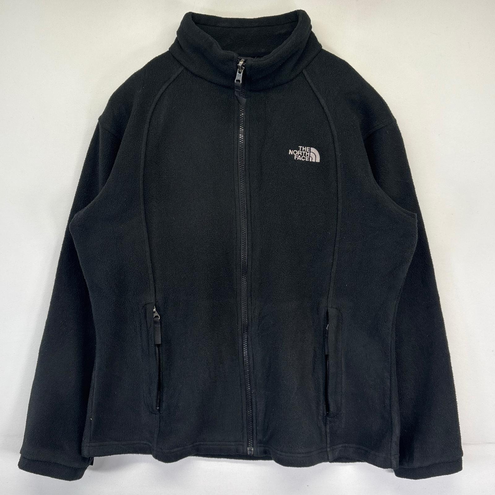 古着 ザ・ノースフェイス THE NORTH FACE フリースジャケット フルジップ アウトドア ワンポイントロゴ刺繍 ブラック メンズ