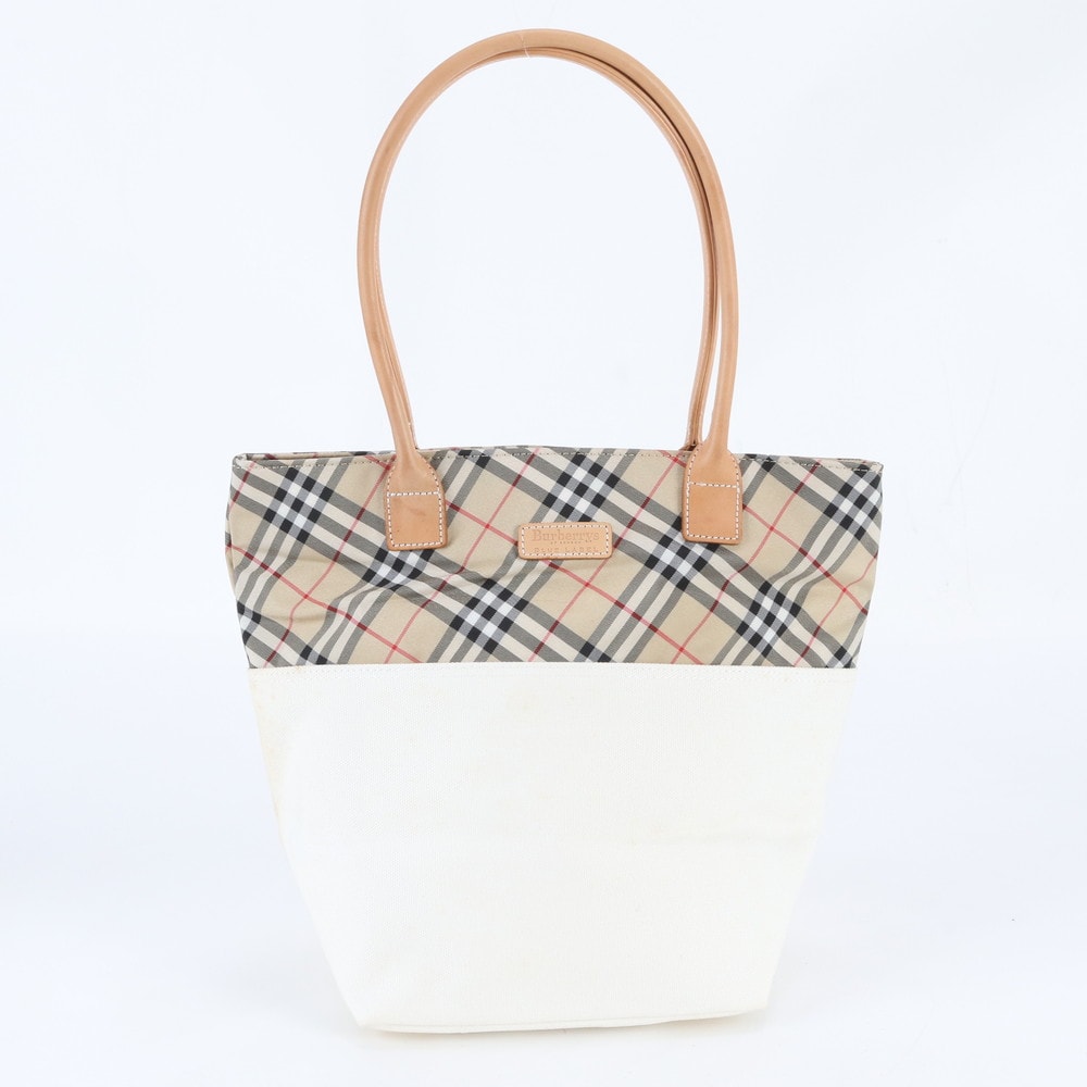 ■美品 バーバリー ノバ チェックトート バッグ レザー×キャンバス