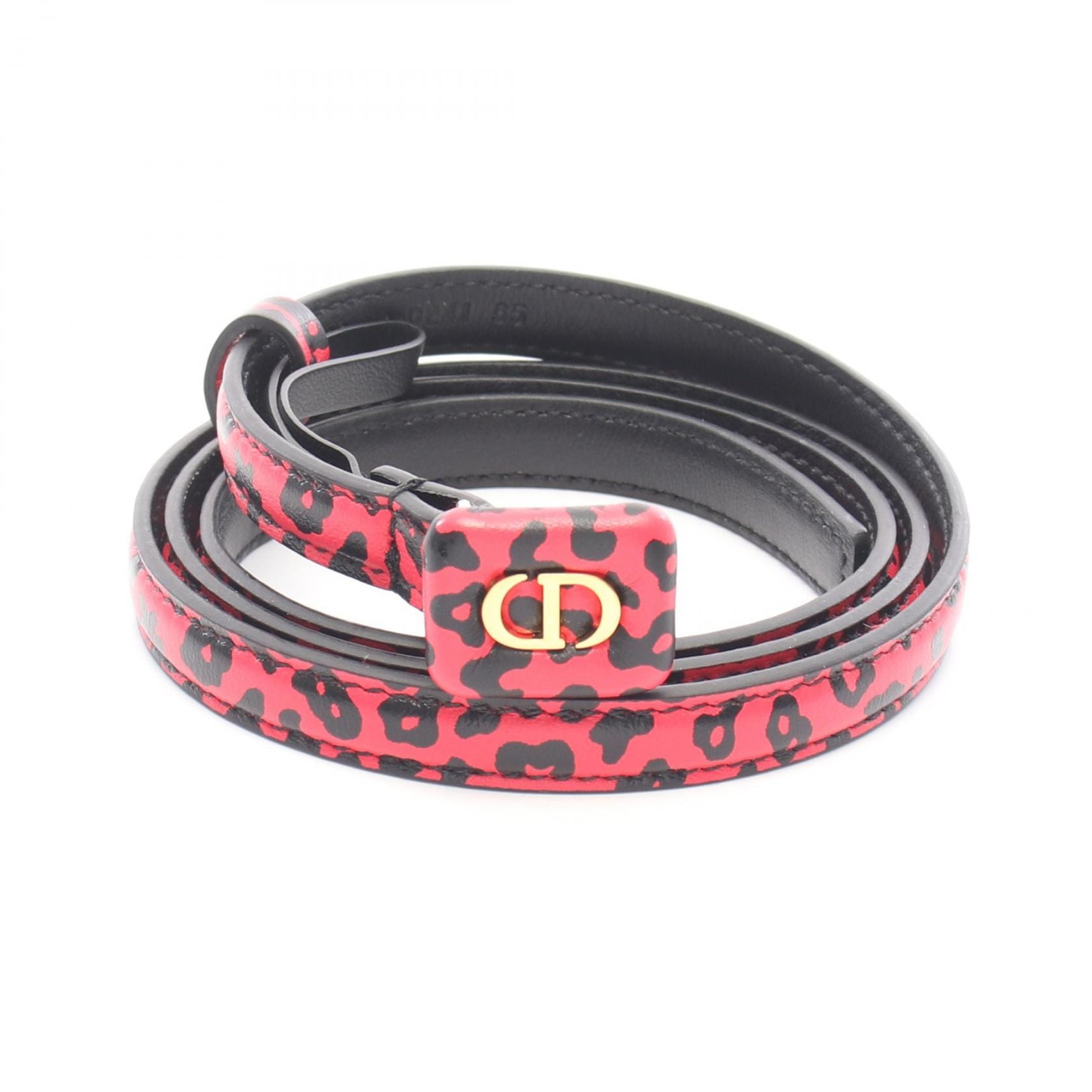 ディオール Dior CDロゴ レオパード ミニ ベルト 衣料品 レザー レディース レッド系 / ブラック系 【中古】