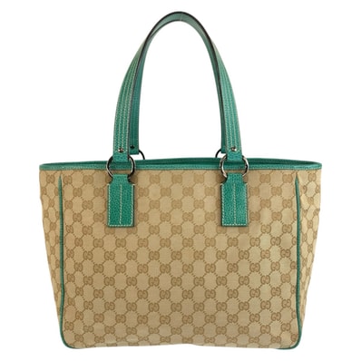 美品 GUCCI グッチ グリーン ベージュ GGキャンバス トートバッグ ショルダーバッグ 1-0294310 【中古】