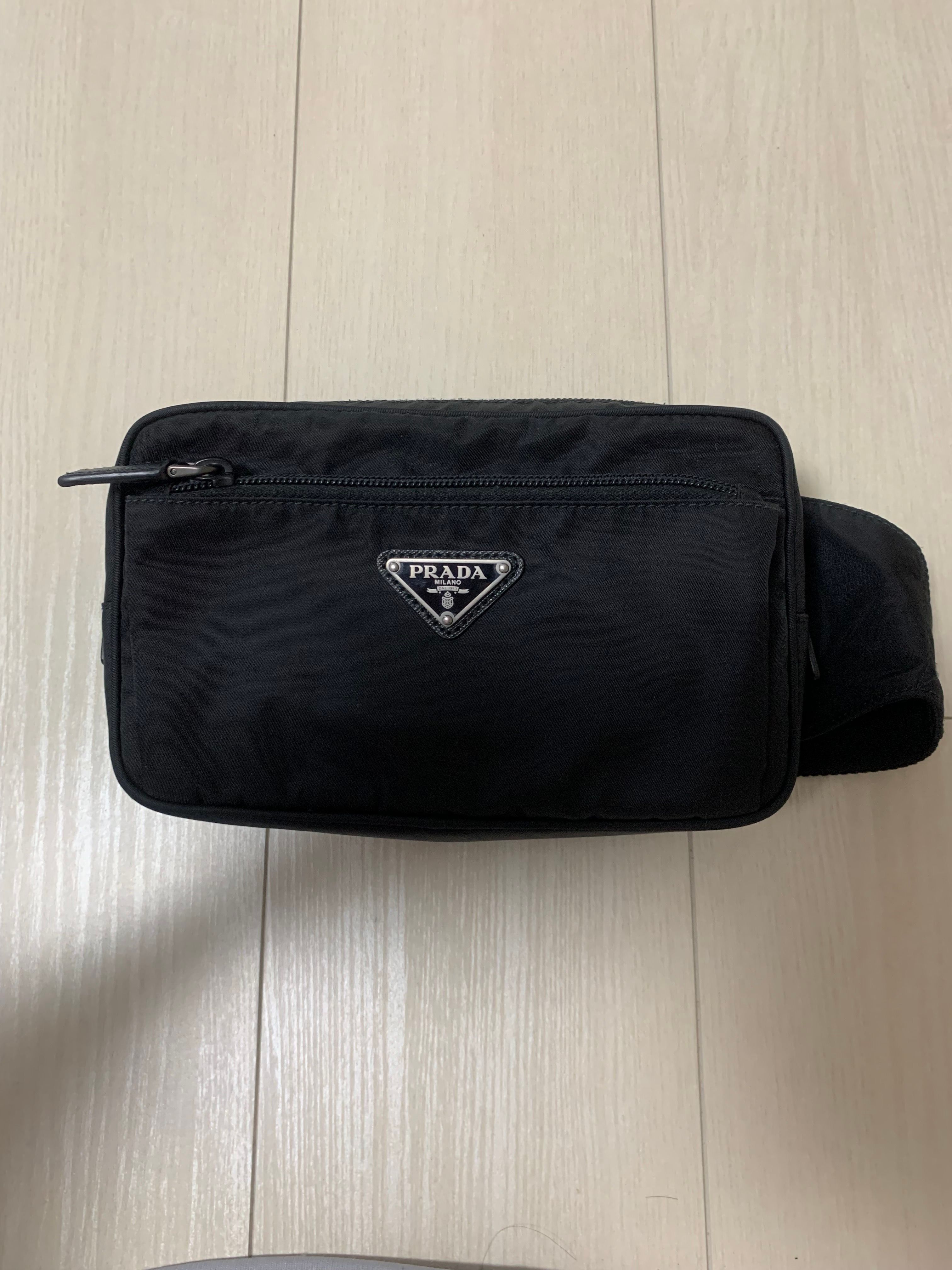 PRADA Re-Nylon and Saffiano Leather Belt Bag "Black"