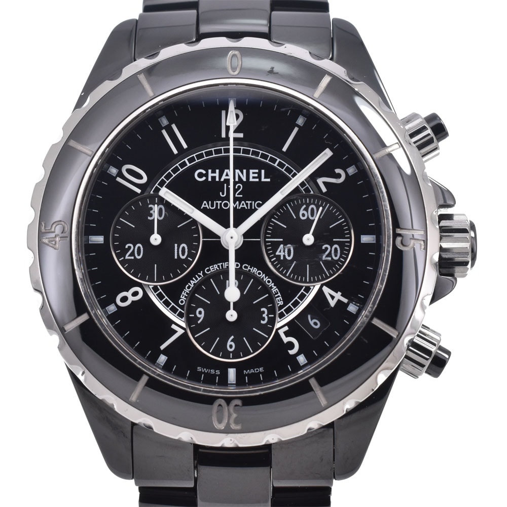 シャネル CHANEL H0940 J12 セラミック クロノグラフ ブラック 自動巻き メンズ 良品 腕時計 J#150016