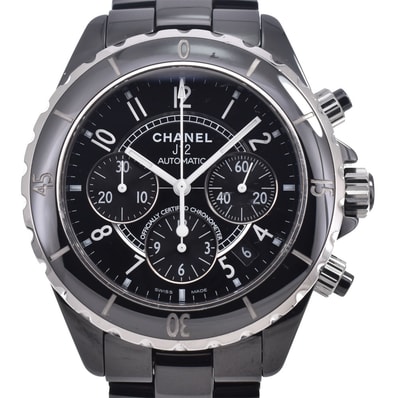 シャネル CHANEL H0940 J12 セラミック クロノグラフ ブラック 自動巻き メンズ 良品 腕時計 J#150016