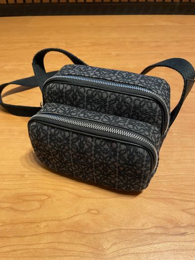 LOEWE Mini Camera Bag In Anagram Jacquard and Calfskin "Anthracite/Black"