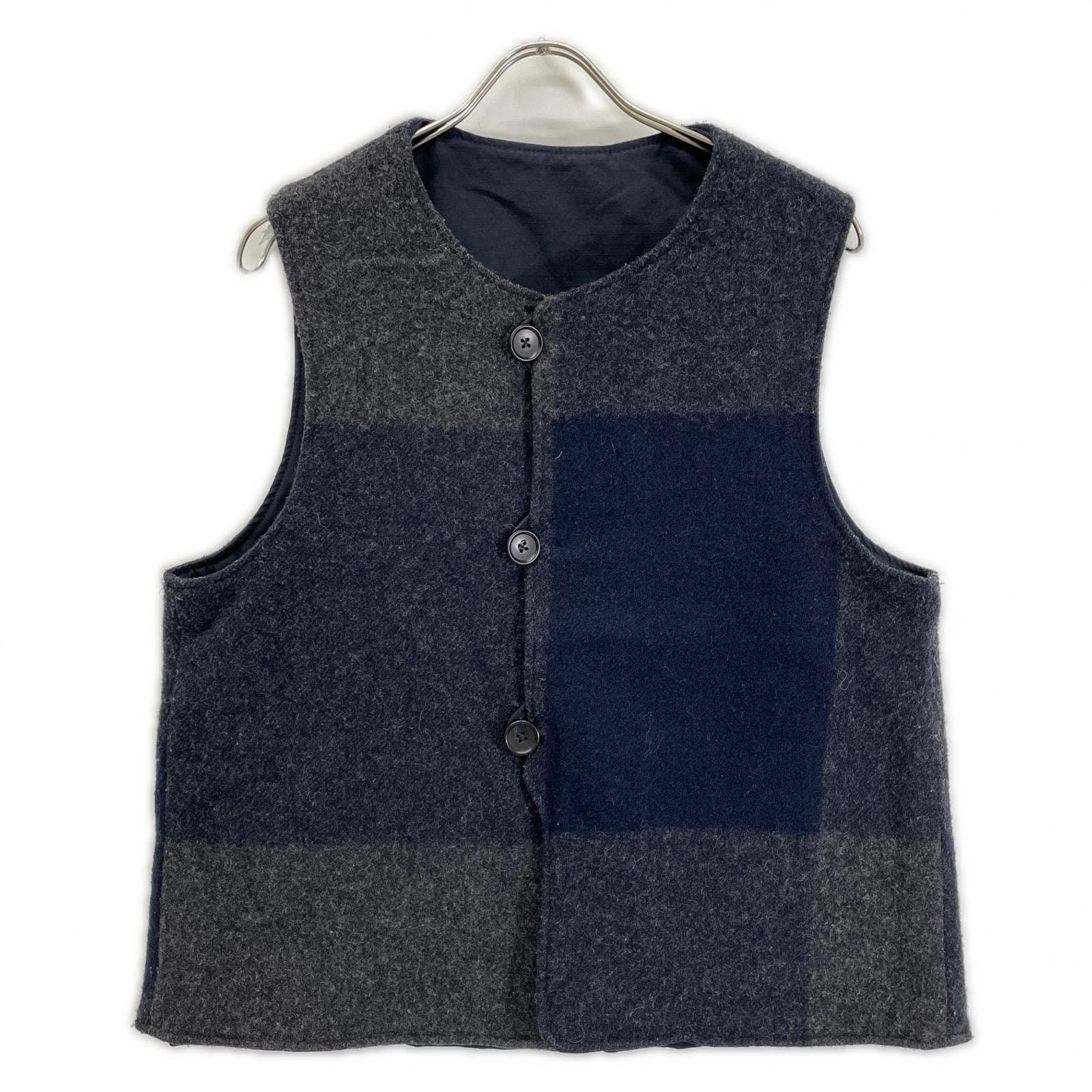 エンジニアードガーメンツ グレー×ネイビー ウール Over Vest リバーシブルベスト L