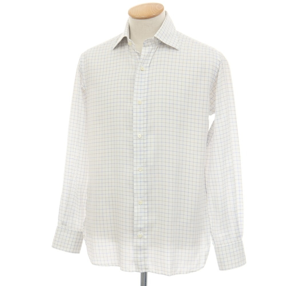 【中古】ビームスエフ BEAMS F コットン チェック セミワイドカラー ドレスシャツ ホワイトxブルー【サイズ38】【メンズ】