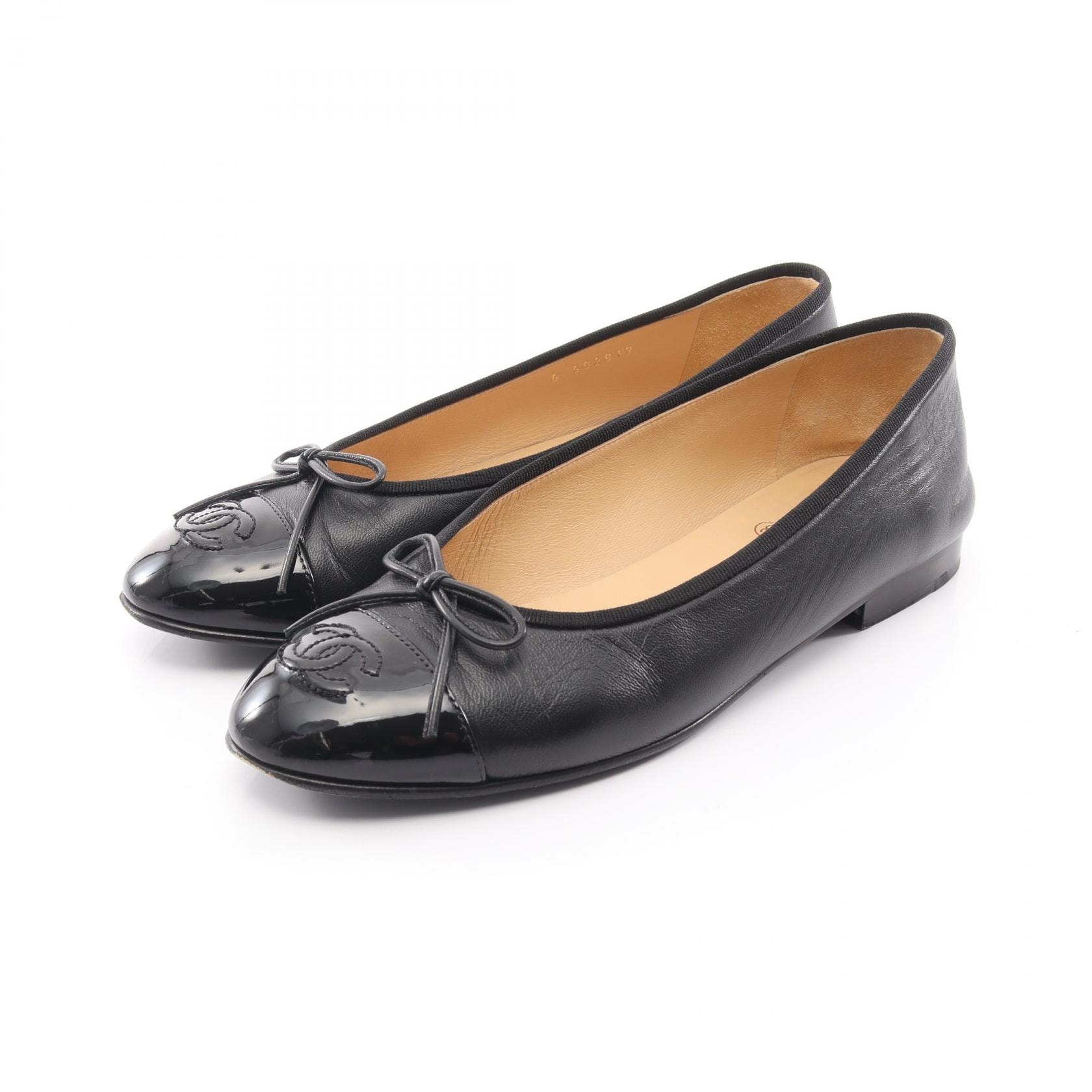 シャネル CHANEL BALLERINA バレリーナ パンプス 靴 レザー パテントレザー レディース ブラック系 G02819. 【中古】
