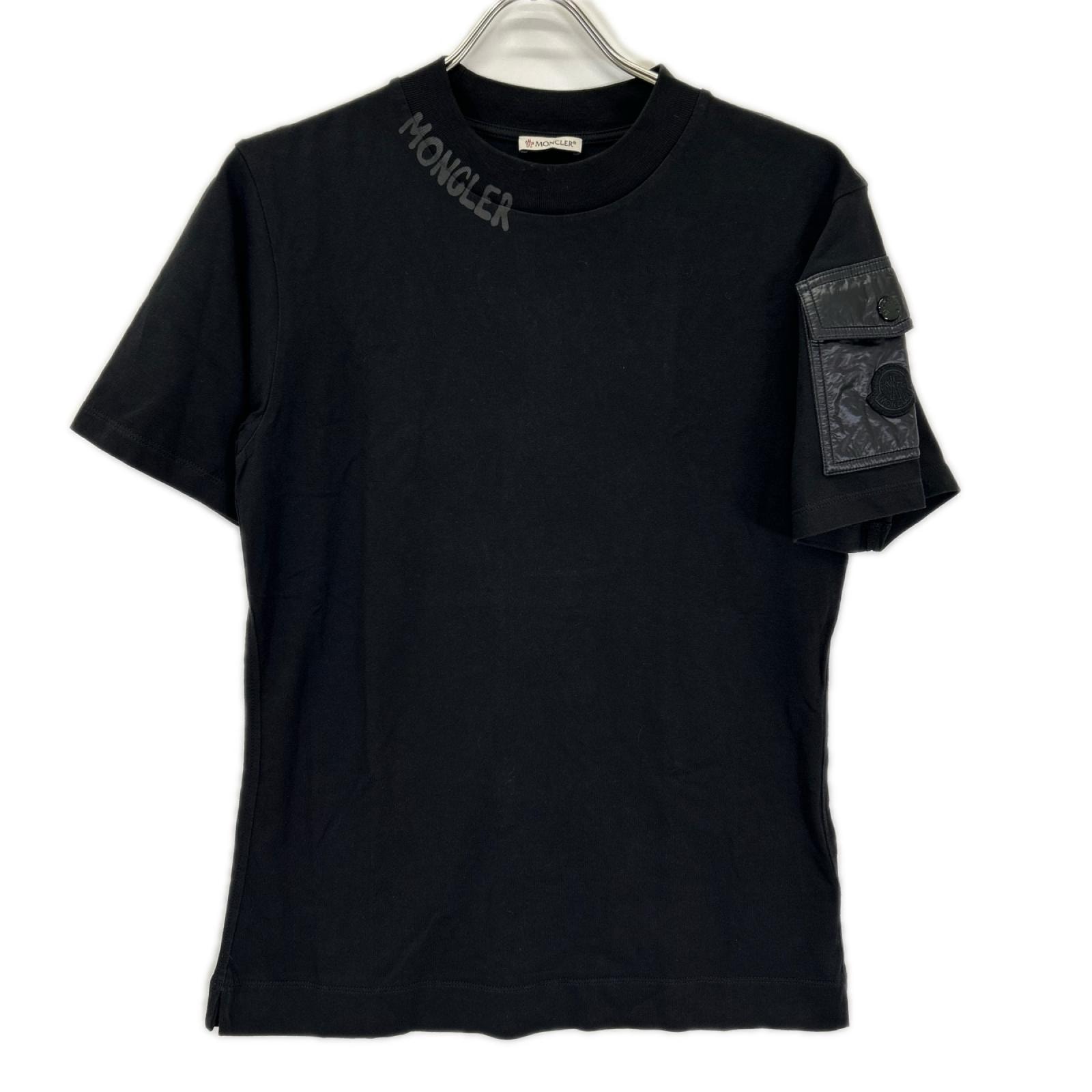 モンクレール 21年 ブラック SS T-SHIRT ナイロンポケット ロゴ Tシャツ XS
