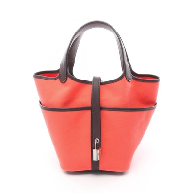 エルメス HERMES ピコタンロックPM カーゴ ハンドバッグ バッグ レザー カーフ(牛革) トワルゴエラン / ヴォースイフト トワルゴエラン ローズテキサス B刻印(2023年製造) レディース レッド系 / ブラウン系 083189CK 【中古】