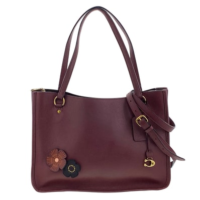 COACH コーチ タイラー キャリーオール トートバッグ C3768 ポリッシュレザー ボルドー レディース【中古】