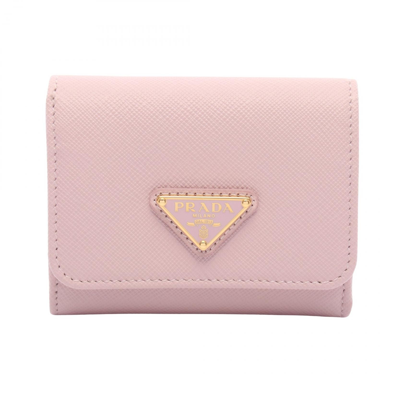 プラダ PRADA SAFFIANO BOCCHE 三つ折り財布 財布 サフィアーノレザー メンズ レディース ピンク系 1MH043 【中古】