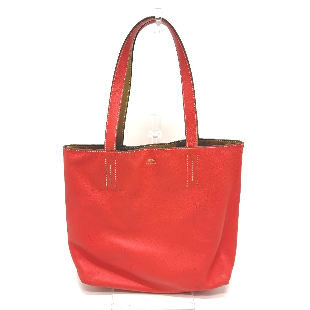 エルメス HERMES リバーシブル ドゥブルセンス 28 肩掛け トートバッグ レザー □O刻 ベージュ/ピンク