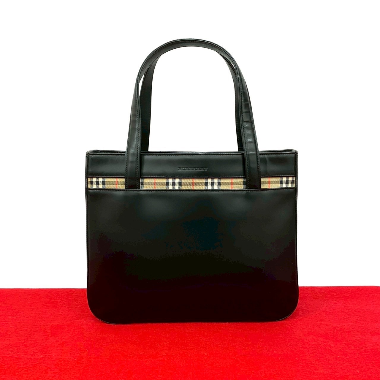 BURBERRY バーバリー ロゴ ノバチェック 柄 レザー ハンドバッグ ブラック
 21688