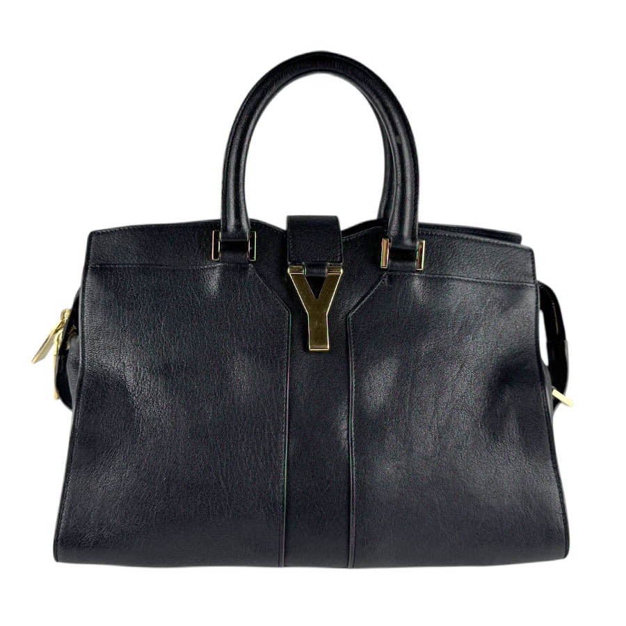 サンローラン SAINT LAURENT ハンドバッグ Yライン カバス レザー ブラック ゴールド レディース 400666【中古】 z8174