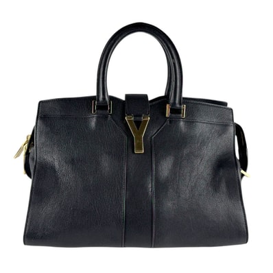 サンローラン SAINT LAURENT ハンドバッグ Yライン カバス レザー ブラック ゴールド レディース 400666【中古】 z8174