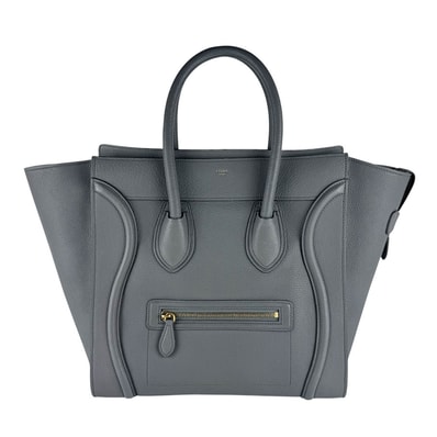 セリーヌ CELINE ハンドバッグ ラゲージ ミニショッパー レザー グレー ゴールド レディース【中古】 z10594