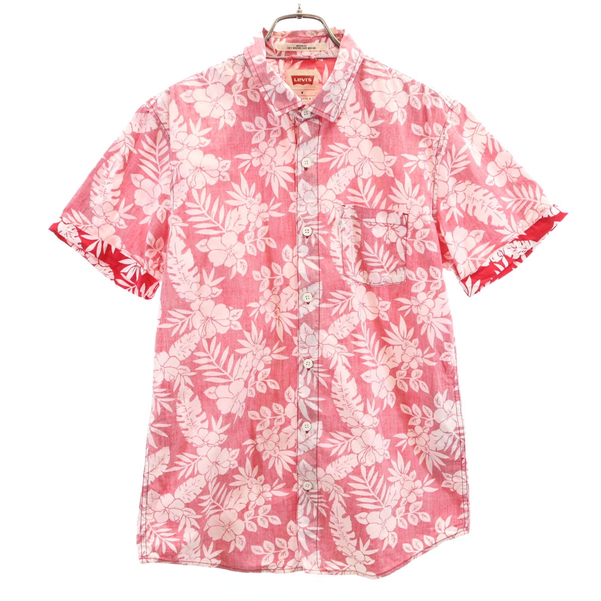 Levi's リーバイス リバースプリント 花柄 半袖 アロハシャツ M レッド ハイビスカス
