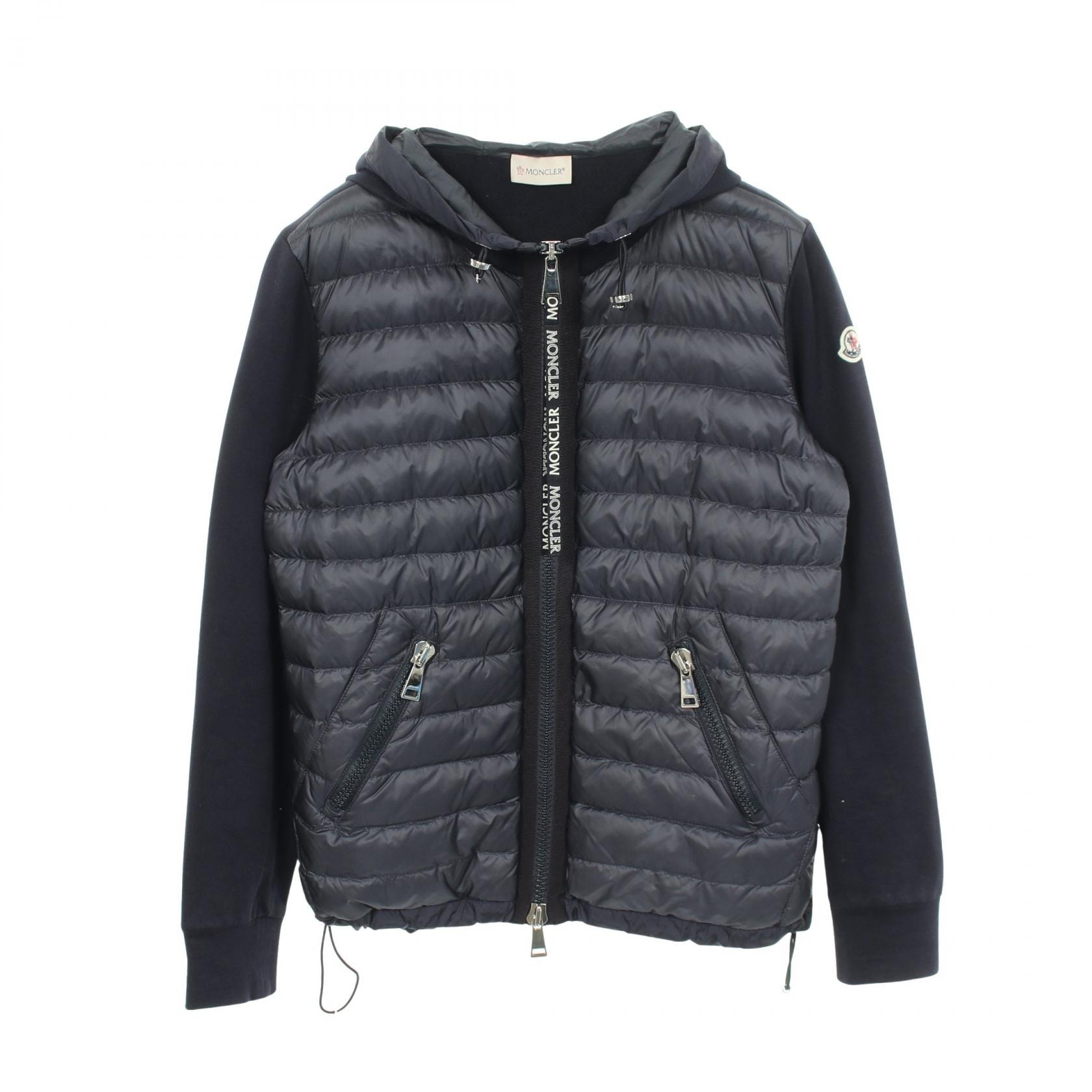 モンクレール MONCLER フード付き 切替 ダウンジャケット 衣料品 アウター ナイロン コットン レディース ネイビー系 8459800 【中古】
