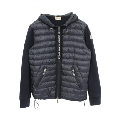 モンクレール MONCLER フード付き 切替 ダウンジャケット 衣料品 アウター ナイロン コットン レディース ネイビー系 8459800 【中古】