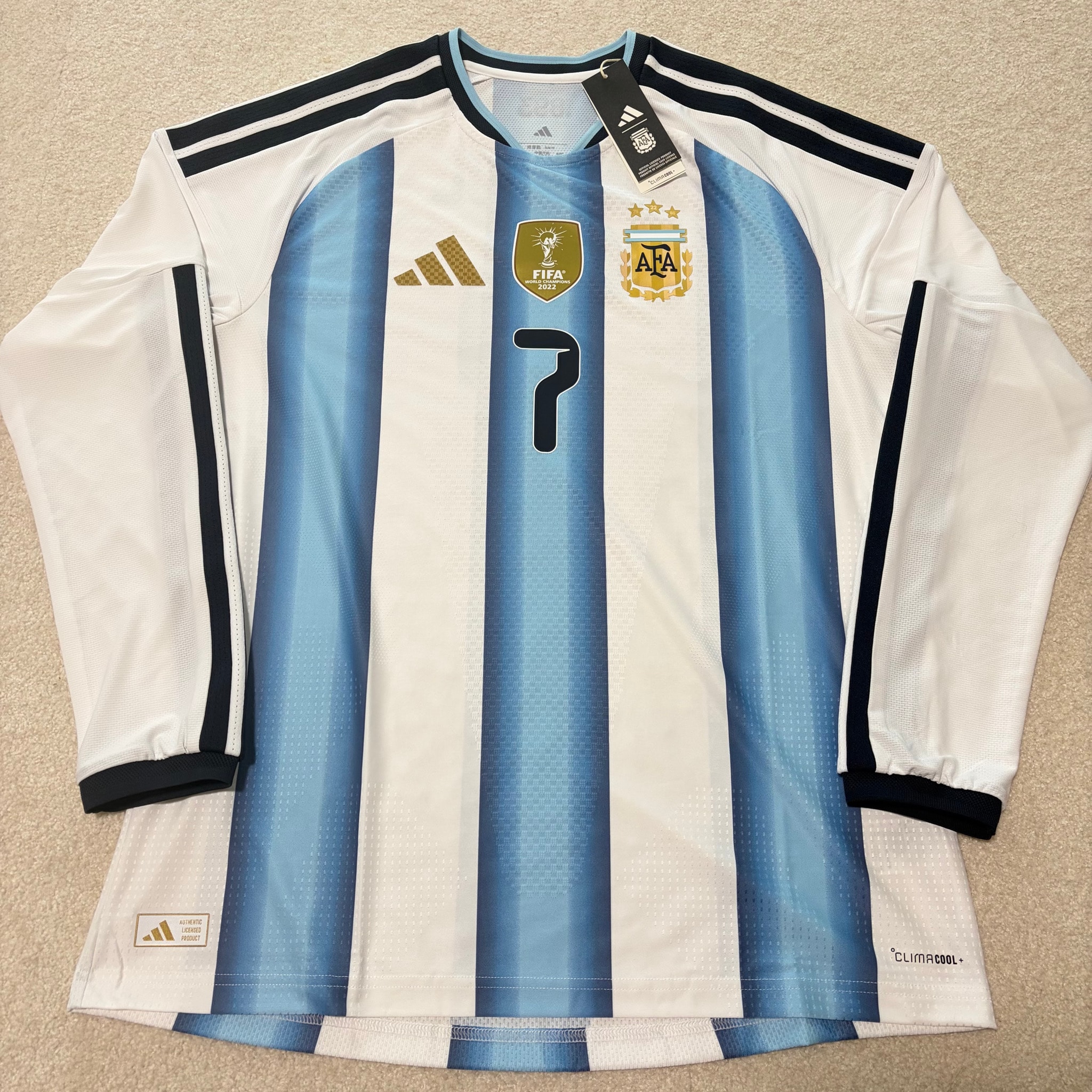 アルゼンチン代表 2026 HOME オーセンティック 長袖 3XL #7 DE PAUL