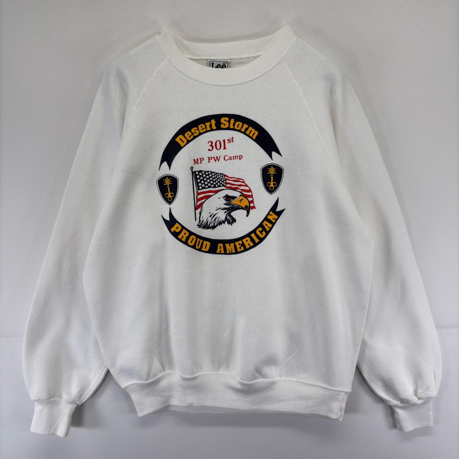 古着 90's/90年代 リー Lee USA製 スウェット ラグラン 大きいサイズ プリントデザイン XL ホワイト メンズ